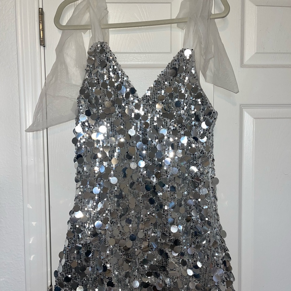 Silver Sequin Dress with bow Straps